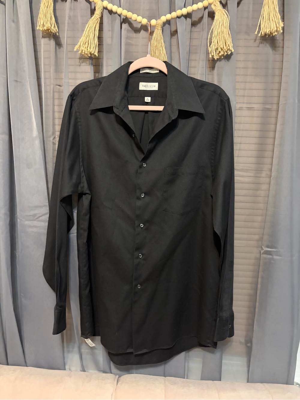 Van Heusen Black Long Sleeve Dress Shirt - Mens